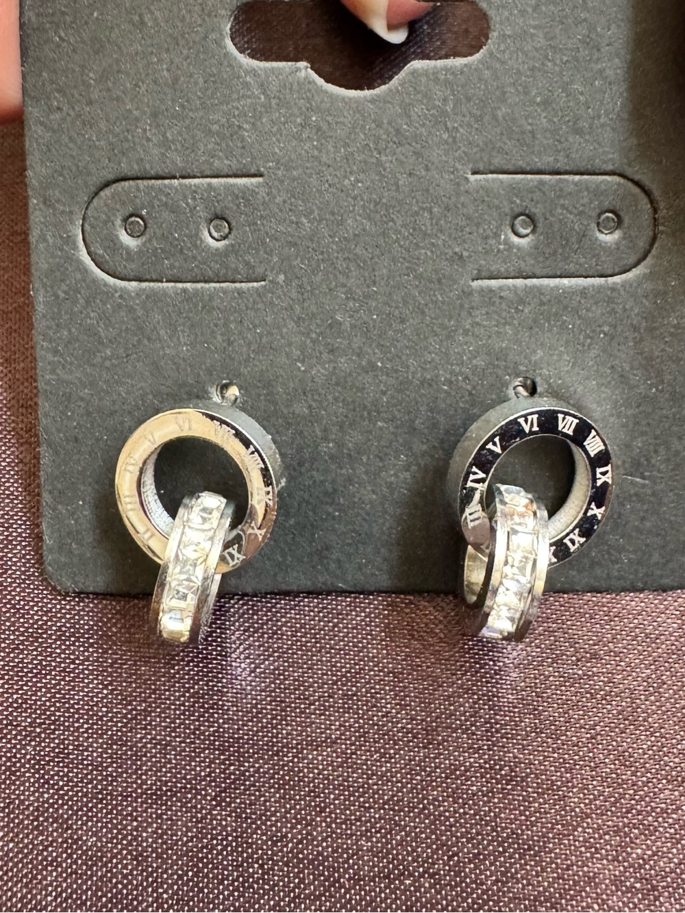 ✅NEW Silver Tone Roman Numeral Hoop Drop Earrings with Clear Crystals
